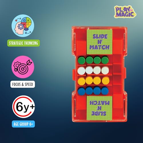 Image of PlayMagic Slide N' Match Portable Pocket Puzzle Game|Strategic Thinking & Problem-Solving Mini Game|Exercise Brain & Boost Cognitive Skills|Indoor-Outdoor Toy|Birthday Gift for Kids 5yr+|Made In India