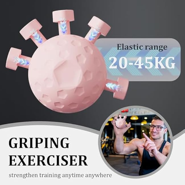 Finger Strengthener, Hand Grip Strengthener Exerciser, Ball Silicone Finger Exerciser Gripper Tool, Finger Exerciser Gripper Gifts for Indoor Home Office Gym Grip (Pink)