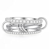 Emibele Silber Stapelringe für Damen, ineinandergreifende Silberringe, nicht anlaufend, zarte Zirkonia-Ringe, Statement-Band, mehrgliedrige, miteinander verbundene Metall-Stapelringe, Größe 8