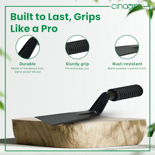 Image of Cinagro Gardening Khurpi 3-inch Metal Blade, Tools for Soil Tilling, Rust-Free Khurpi for Garden, Plant Tool for Digging in Garden, for Indoor Gardens and Small Planters (Black)
