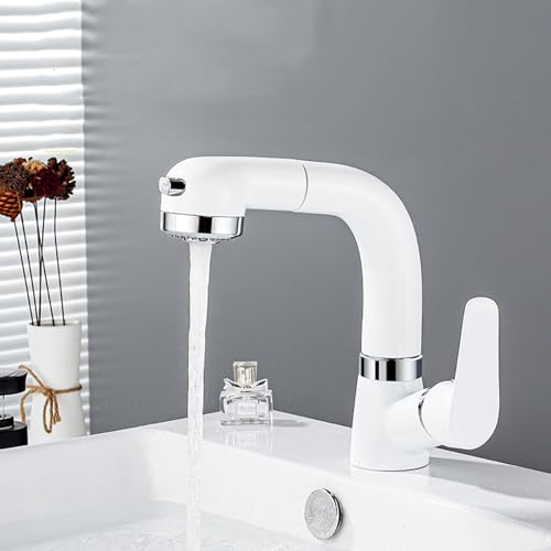 Robinet de lavabo rotatif à 360 mitigeur blanc deux modes de jet eau chaude