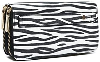 Daisy Rose Dual Zipper Phone Clutch and Wallet for Women - RFID Blocking, PU Vegan Leather Multi-Card Organizer - Zebra