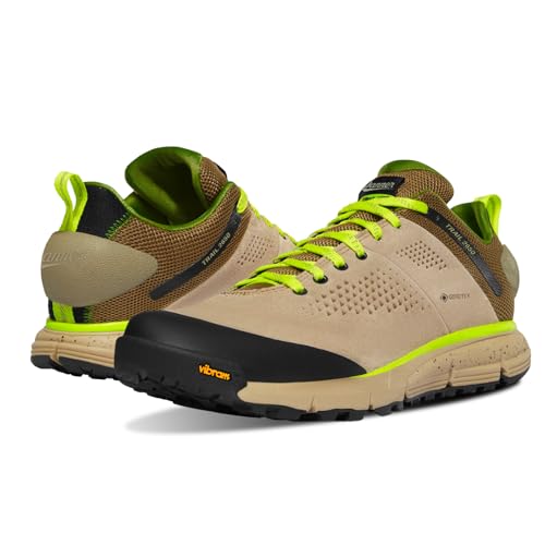 Danner Trail 2650 3” Waterproof Hiking Shoes for Men - Durable Leather & Textile Upper with Breathable Gore-Tex Lining and Vibram Traction Outsole, Tan/Meadow Greens - 9.5 D -  61214-9.5D