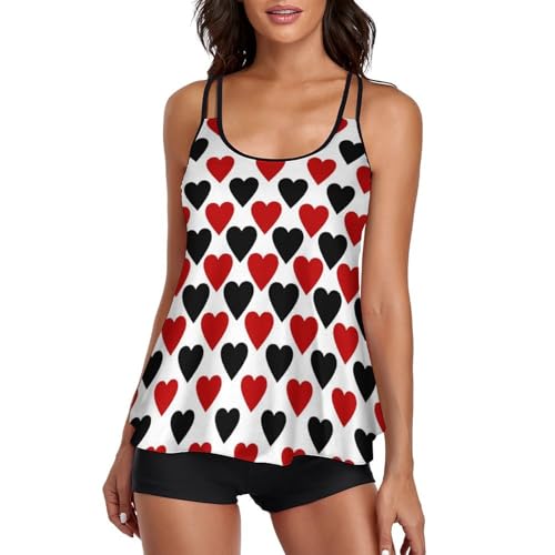 Tankini ensembles bikini avec short bicolore rouge noir femme