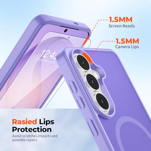 Image of SUPFINE Magnetic for Samsung Galaxy S26 Plus Case with Screen Protector, (Built-in Magnets) (Military Grade Drop Protection) Slim Translucent Shockproof Phone Case,Purple