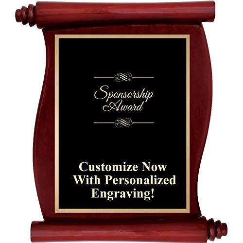 Custom Engraved Rosewood Scroll Plaques, Personalized Sponsorship Award Plaque with Up to 5 Lines of Engraving Included