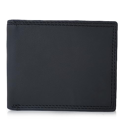 Image of CIMONI Premium Genuine Leather Wallet for Men Travel Casual Wallet with RFID Blocking 9 Card Sots, 2 Secret Pockets, 1 Transparent ID Window (Color - Black)