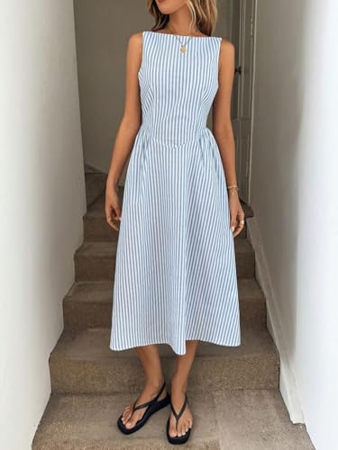 Robe midi elegante a col bateau offrant une coupe trapeze fluide - 3