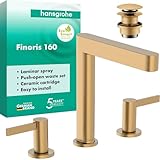 hansgrohe Finoris - 3-Loch Waschtischarmatur mit Push-Open Ablauf, Wasserhahn Bad mit Auslauf Höhe...