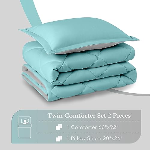 Image of downluxe Twin Comforter Set - Turquoise and Grey Twin Comforter, Soft Bedding Sets for All Seasons -2 Pieces - 1 Comforter (66 inchx92 inch) and 1 Pillow Sham(20 inchx26 inch)