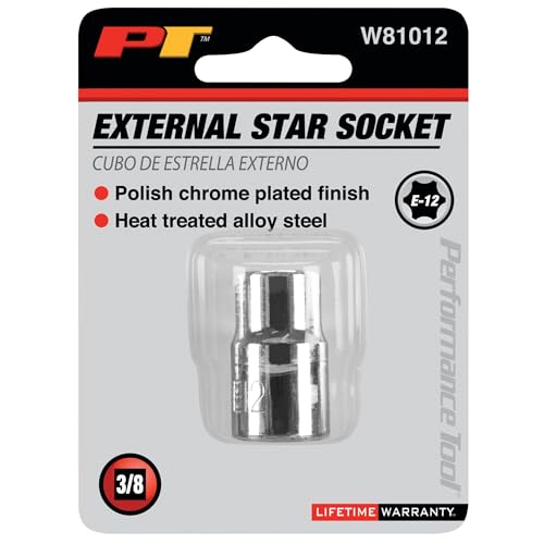 Image of Performance Tool W81012 3 /8-Inch Drive E-12 External Torx Socket, Heat Treated Alloy Steel with Polish Chrome Plated Finish