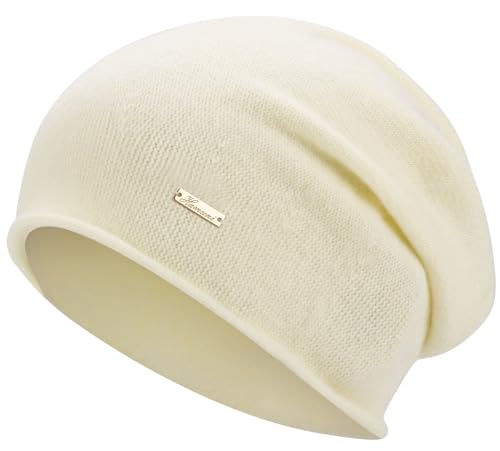 HAMUNI Wool Slouchy Beanie for Women,Soft Warm Beanies Hats- Lightweight & Breathable Skull Beanies Cap for Spring,Fall, Winter Off-White