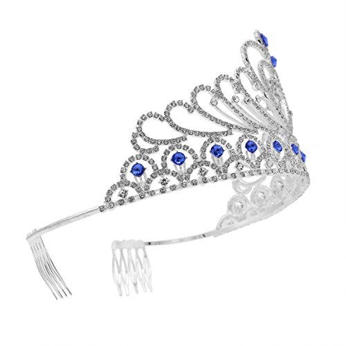 Frcolor 15 Birthday Tiara Crystal Rhinestone 15th Birthday Crown with Pbs (azul prata)