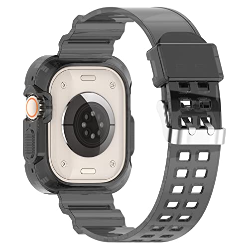 Amazon Brand – Eono Band Compatible with Apple Watch Strap with Case, 42mm 44mm 45mm Crystal Clear Protective Bumper Cover with Sport Band Compatible with iWatch Series 8/7/6/SE/5/4/3/2/1