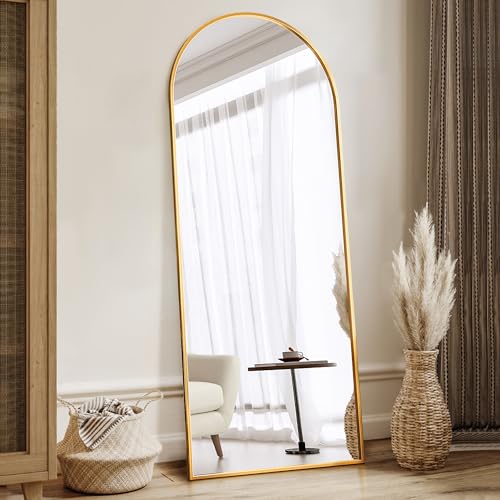 Antok Arched Full Length Mirror, 64\"x21\" Arched Floor Mirror, Glassless Mirror Full Length with Stand, Floor Mirror Freestanding, Wall Mounted Mirror for Bedroom Living Room, Gold