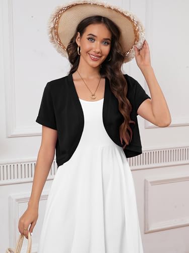 Heymoments Women's Short Sleeve Bolero Shrugs Lightweight V-Neck Open Front Cropped Cardigan (S-2XL)3