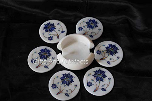 Sous-verres marbre lapis lazuli anti-tache protecteurs ronds