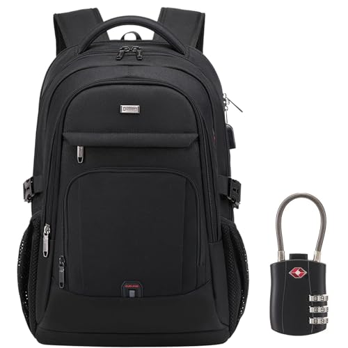 Image of DUSLANG 17 Inch Laptop Backpack for Travel Water Resistant College Backpack for Men Women Laptop Bag with USB Charging Port black lock,Black
