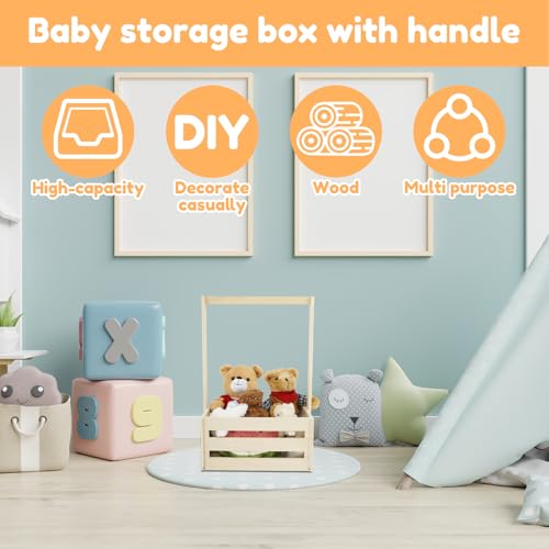ZJRDYYK Wooden Baby Shower Crate Closet, Baby Storage Crate with Handle, Wood Basket for Baby Shower Gifts, Baby Shower Wooden Basket, Wooden Shower Party Crate Closet, 13\"*9\"*21\" - Thumbnail 2