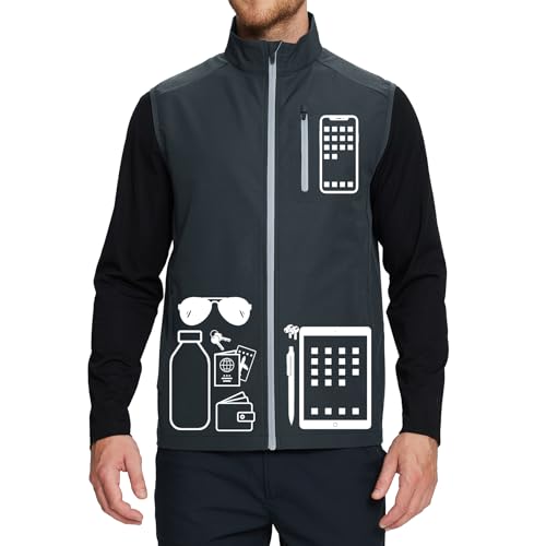 Image of M MAELREG Mens Vests Outerwear Windproof Lightweight Softshell Vests Zip Pockets Sports Sleeveless Jacket Golf Vests for Men