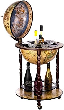 GIANTEX Globusbar met 3 rollen, barwagen in de vorm van een wereldbol, cocktailbar met bodemplaat, huisbar, minibar, tafelbar, decoratieve bar, Eucalyptushout (beige