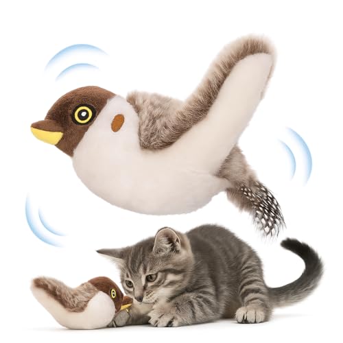 Flying Bird Cat Toy – Interactive Flappy & Chirping Bird Cat Toy for Indoor Cats, USB Rechargeable, Motion Activated Realistic Flapping Toy to Encourage Exercise & Hunting Instincts (No Flying)