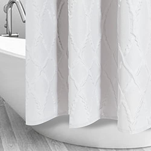 Simplebrand Windham Fabric Shower Curtain, 3D Geometric Embossed Textured Shower Curtains For Bathroom, Solid Color Bath Stall White Shower Curtain, Soft Elegance Bathroom Decor, 48Wx72H Inch, White #TOP6