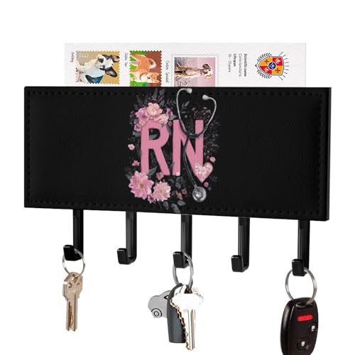 Registered Nurse Stethoscope Floral Key Holder Wall Mount with Mail