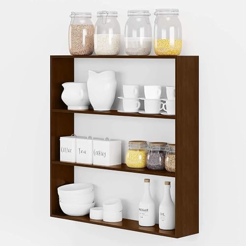 Image of Kuber Industries Kitchen Wall Shelf|Wooden Handicraft Wall Mounted 3 Shelves For Kitchen|Multipurpose Storage Wall Shelf,30 inchX30 inch (Brown) (Pack Of 1)