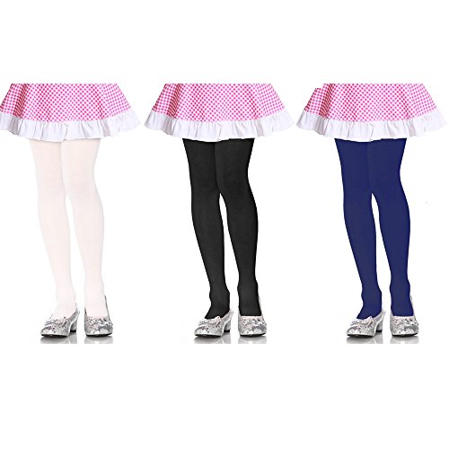 ATB 3 Pc Girls Tights Footed Dance Stockings Pantyhose Ballet XL 11-14 Blk Wht Navy2