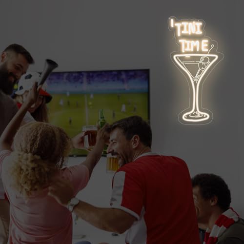 Image of Tini Time Neon Sign Martini LED Light for Bars Elegant Cocktail Glass Decor | USB Powered Dimmable Martini Cocktail Bar Wall Decor, Bar Pub Decoration, Gift for Martini Lover, 16.5 inchx8.7 inch, Warm White