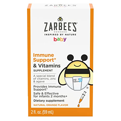 Zarbee's Baby Immune Support* & Vitamins Supplement with a Special Blend of Vitamins, Zinc, and Agave, Natural Orange Flavor, 2 Fl. Ounces (1 Box)