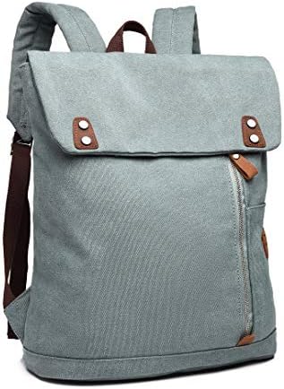 Wxnow Canvas Laptop Backpack, Bag for Men Women, Casual Daypack Travel College Work Rucksack Fits 15.6 Inch Laptop,Lake Green