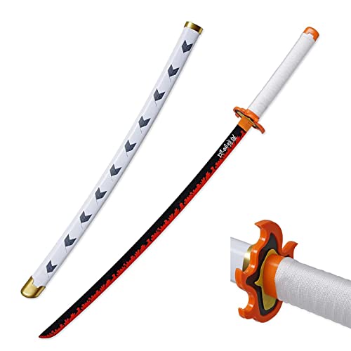 Katana Demon Slayer Rengoku de 76cm avec fourreau, sabre japonais bois pour déguisement
