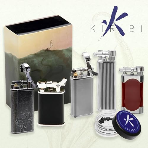 Kiribi Kabuto Japanese Pipe Lighter - Soft Angled Flame, Adjustable, Uses Flint & Butane, Travel Friendly, Flip Top, Small Pocket Size (Short Black Matte)