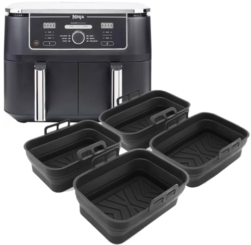 Air Fryer Liners - Pack of 4 - Black Premium Silicone Air Fry Liners Compatible with Ninja AF400UK 9.5L & Tower T17088 - Non-Stick Easy-to-Clean Reusable Cooking Accessory