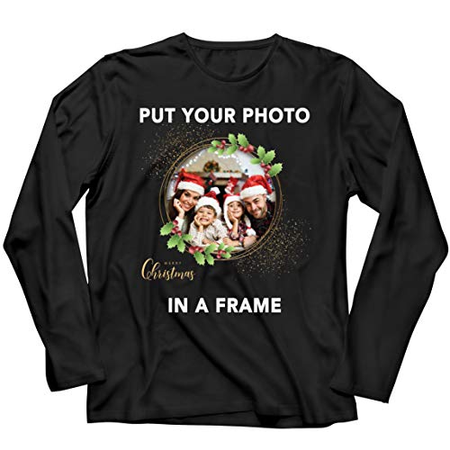 T-Shirt Manches Longues Homme Cadre Photo Noël Cadeau Famille