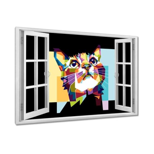 Chat abstrait peinture sur toile 120x80 impression murale salon tableau contemporain