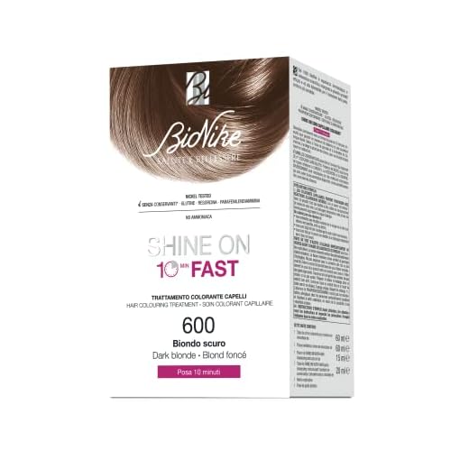 Bionike Shine On Fast - Trattamento Colorante Capelli, Kit Tinta Rapida Senza Ammoniaca, Azione Nutriente e Ristrutturante, Dona un Colore Naturale e Brillante in 10 Minuti, Copre i Capelli Bianchi