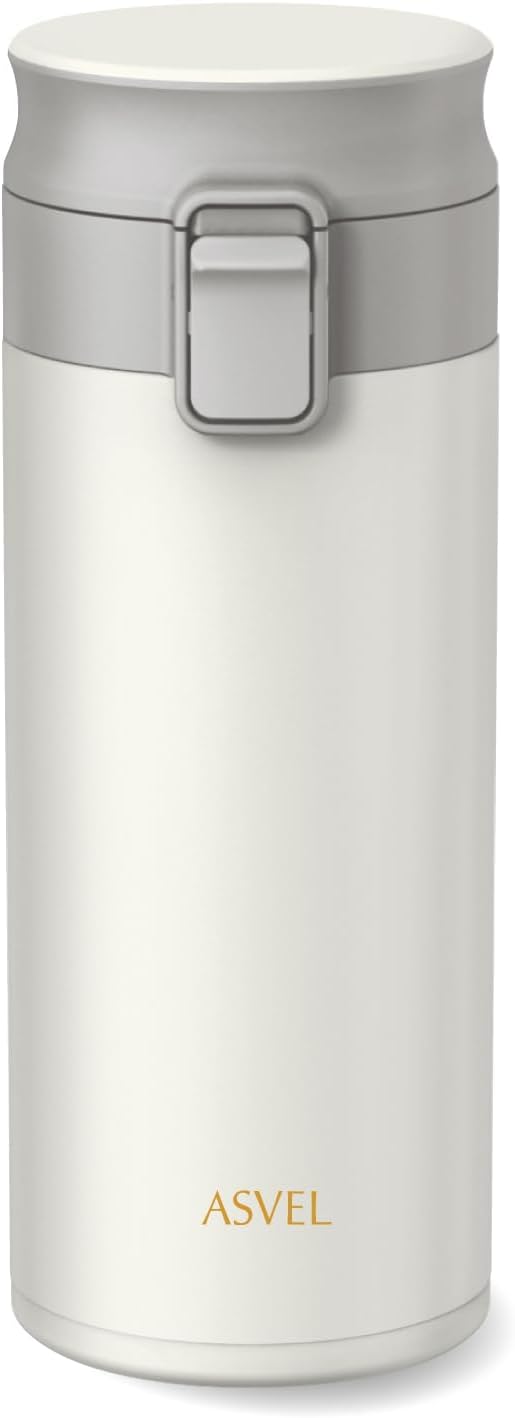 アスベル TLW500 Water Bottle, One-Touch Stainless Steel, Integrated Washer, Lightweight, Stylish, Earth Color, White