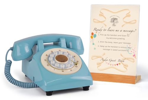 Image of RetroVox Audio Guest Book Wedding Phone Guestbook Guest Audio Message Book, Vintage Style for Wedding Reception, Bridal Shower, Baby Shower（D Blue）