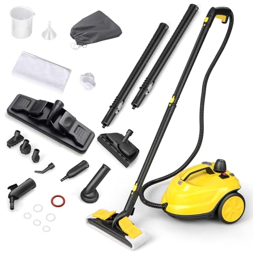 RELAX4LIFE Limpiador de vapor de alta presión 2000 W | 1,8 L Tanque de agua | 5 Bar |13 Accesorios versátiles, Limpiador de vapor para sofá, alfombra, cristal, cristal(amarillo | más+)