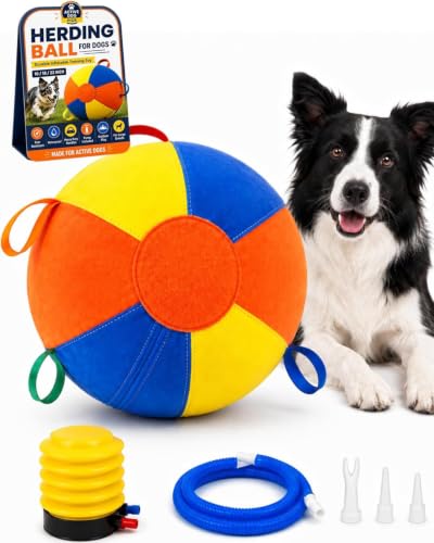 10/18/22 Inch Herding Ball Calming Jumbo Durable Tear-Resistant Inflatable Dog Toy Heavy-Duty Handle Cover Pump Outdoor Play Exercise Training Large Breeds Border Collie Cattle Horse Waterproof