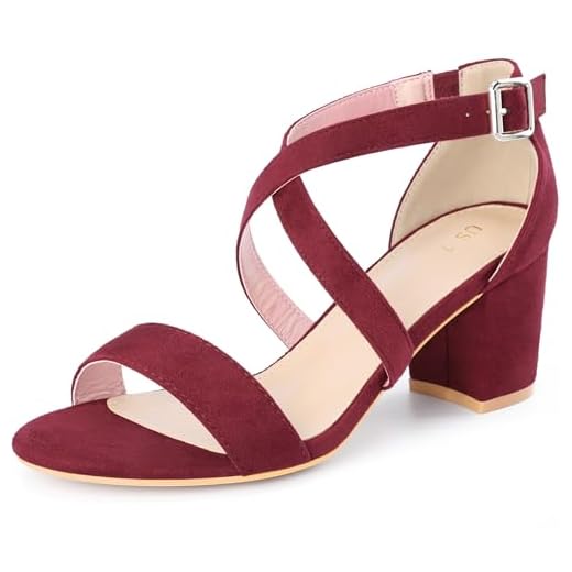 Allegra K Women's Crisscross Ankle Strap Burgundy Block Heel Sandals - 8 M US