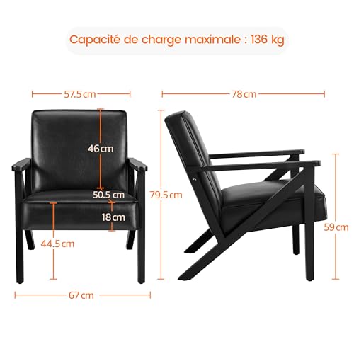 Fauteuil Salon Similicuir Noir Design Z, Yaheetech