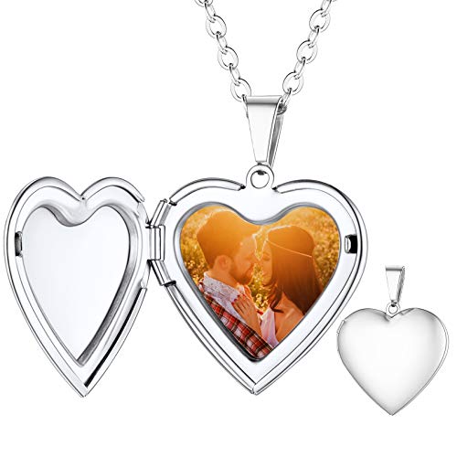 Custom4U Personalized Heart Locket Necklace with Pictures,Sunflower/Angel Wings/Heart Shaped Lockets Custom Photo,Gold/Rose Gold/White Lockets That Holds Picture,Customized Memorial Jewelry