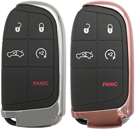 Qty(2) Pink Silver TPU Key Cover Case Fob Holder Jacket Skin for Jeep Grand Cherokee Renegade Chrysler 200 300 Dodge RAM Durango Charger Challenger Journey Dart Fiat
