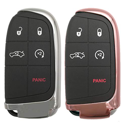 Qty(2) Pink Silver Tpu Key Cover Case Fob Holder Jacket Skin For Jeep Grand Cherokee Renegade Chrysler 200 300 Dodge Ram Durango Charger Challenger Journey Dart Fiat #TOP3