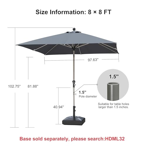 Image of PURPLE LEAF Outdoor Umbrella 8' x 8' Square Tilt Market Umbrella Grey