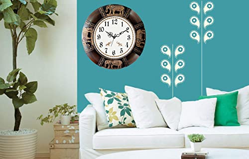 Image of Plastic Designer Vintage Vastu Wall Clock (Black, Cola, 40 x 40 cm)